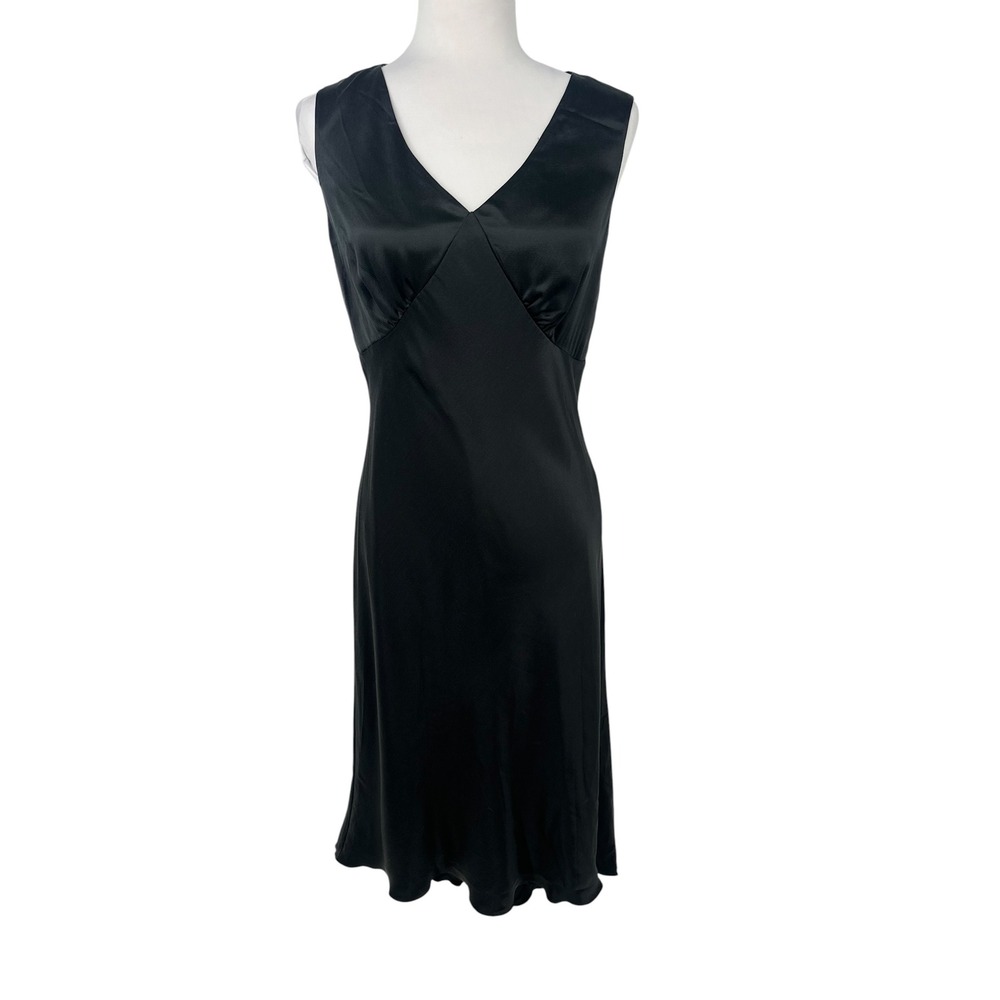 Valerie Stevens 10 Black 100% Silk Slip Dress 90s Minimalist Quiet Luxury Goth